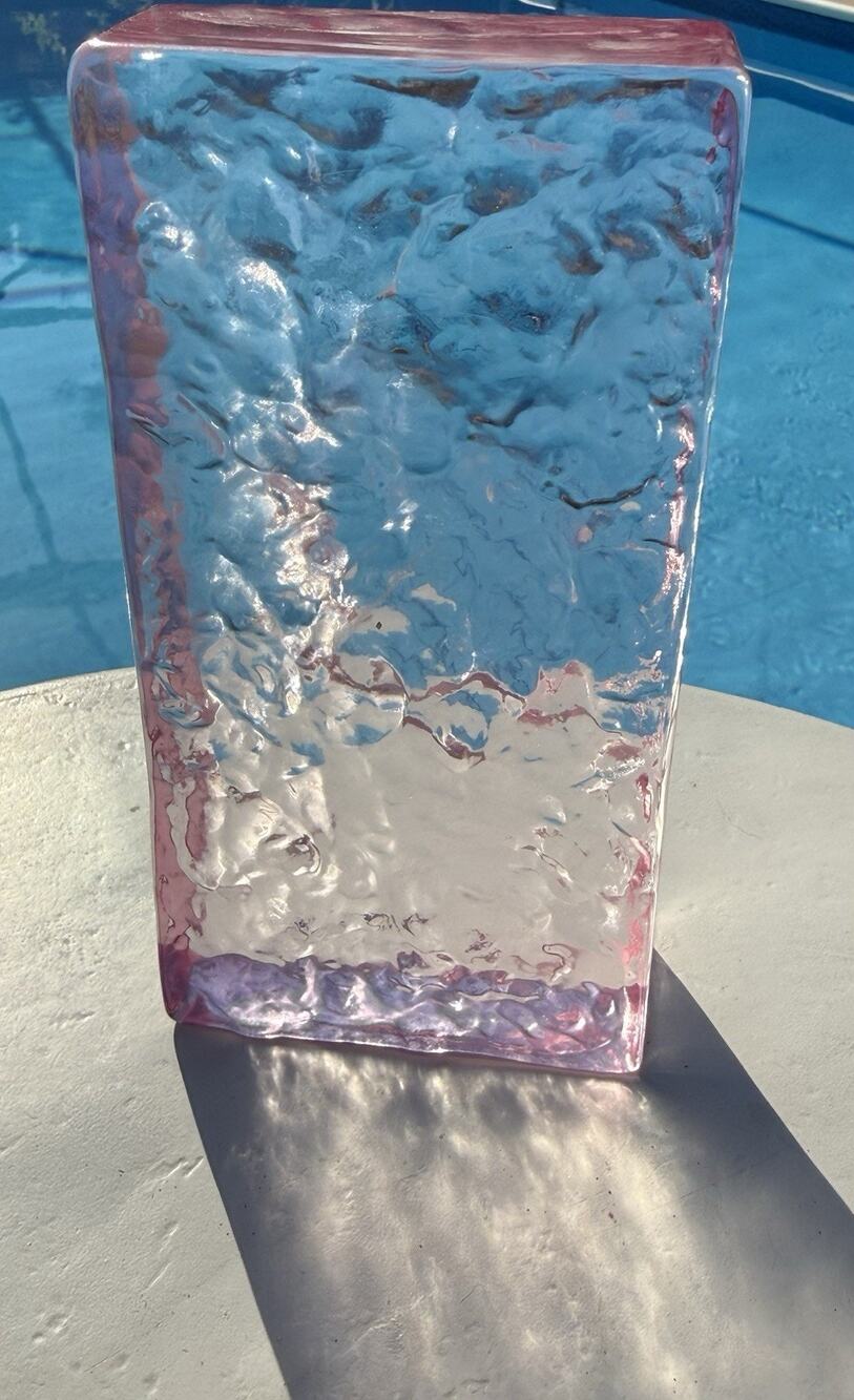 Yutianli Pink Transparent Ice Crystal Glass Block Brick 7.8 x 3.9 NEW